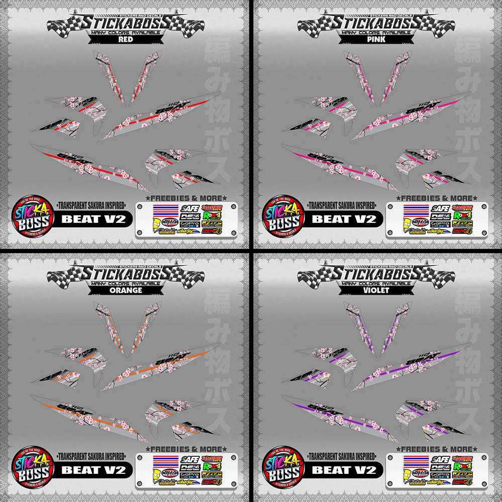 【PREMIUM UV PRINT】TRANSPARENT BEAT FI V2 STICKER DECALS ( SAKURA INSPIRED )【WITH FREEBIES】