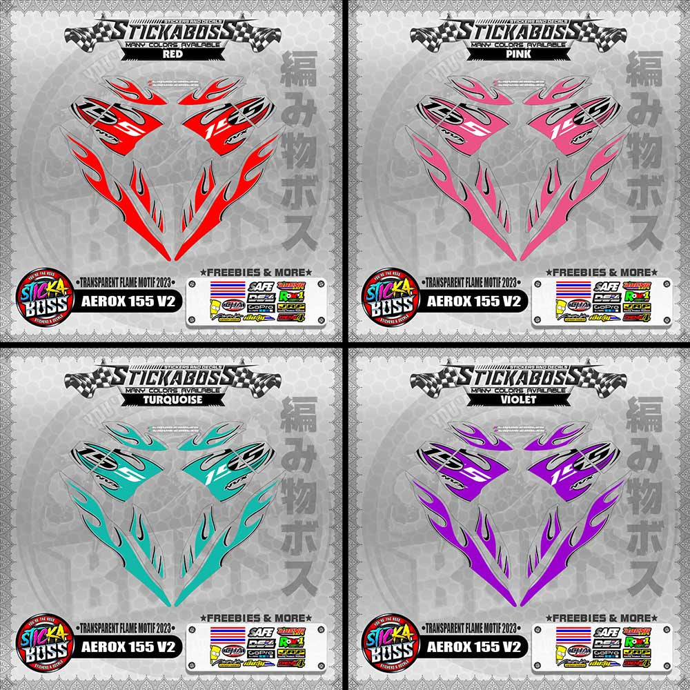 [ PREMIUM UV PRINT ] TRANSPARENT AEROX 155 V2 (  FLAME MOTIF 2023 )【WITH FREEBIES】