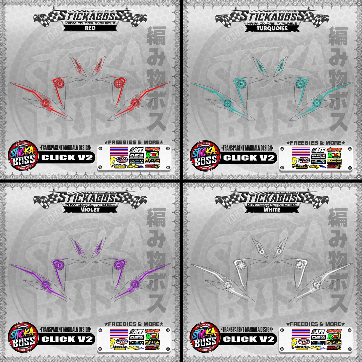 【PREMIUM UV PRINT】TRANSPARENT CLICK V2 DECALS ( MANDALA DESIGN )【WITH FREEBIES】