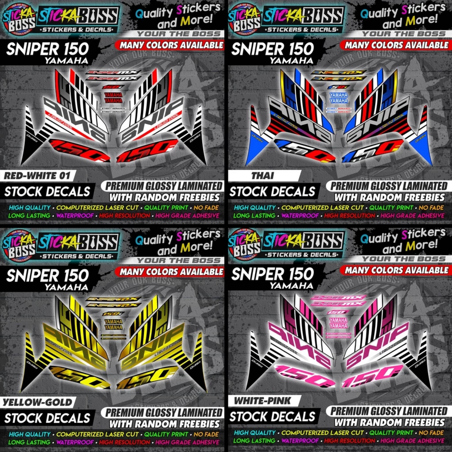 YAMAHA SNIPER 150 Stock Decals [ASSORTED COLORS] Sticker【PREMIUM GLOSSY LAMINATED】