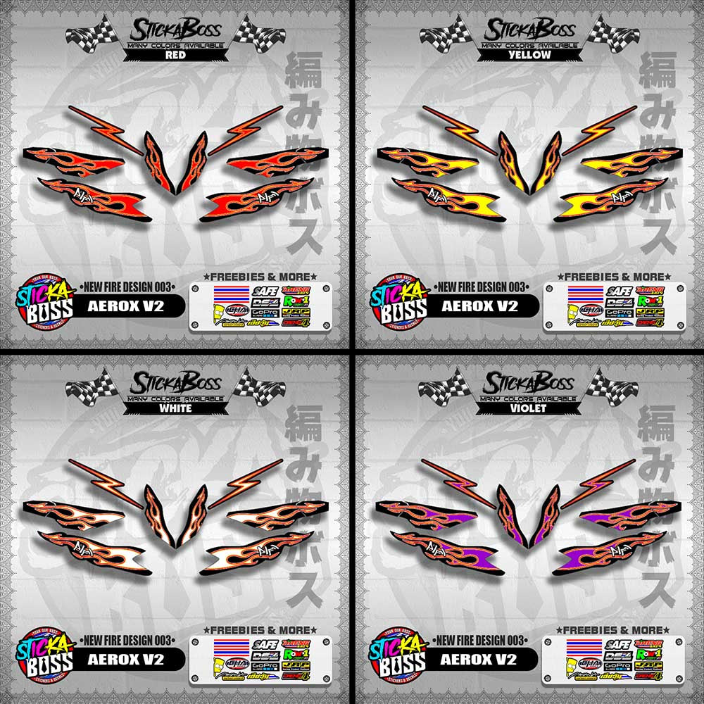 AEROX V2 DECALS ( NEW FIRE DESIGN 003 ) [ PREMIUM GLOSSY LAMINATED ]【WITH FREEBIES】