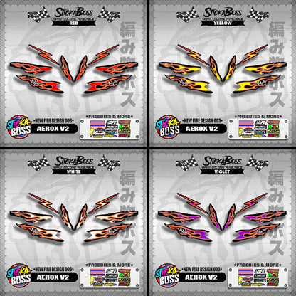 AEROX V2 DECALS ( NEW FIRE DESIGN 003 ) [ PREMIUM GLOSSY LAMINATED ]【WITH FREEBIES】