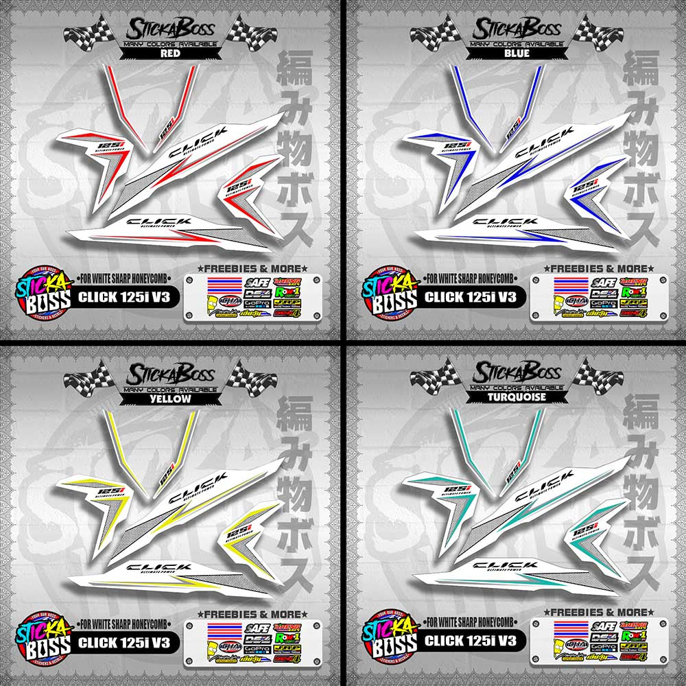 CLICK 125i V3 DECALS ( FOR WHITE SHARP HONEYCOMB )【WITH FREEBIES】