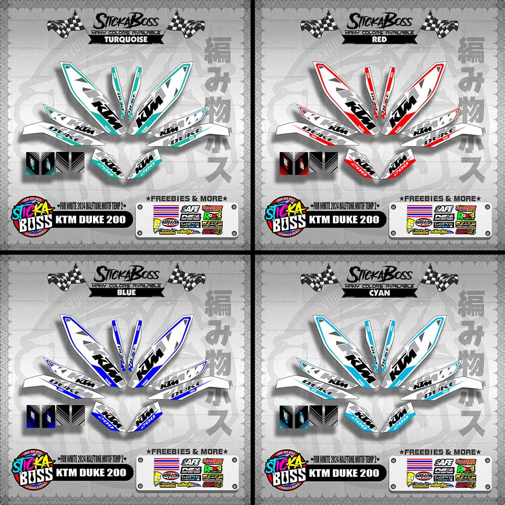 KTM DUKE 200 STICKER DECALS ( FOR WHITE 2024 HALFTONE MOTIF TEMP 2 )【WITH FREEBIES】
