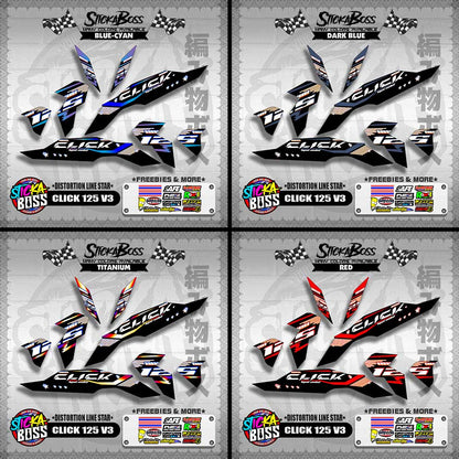 CLICK 125 V3 DECALS ( DISTORTION LINE STAR )【WITH FREEBIES】