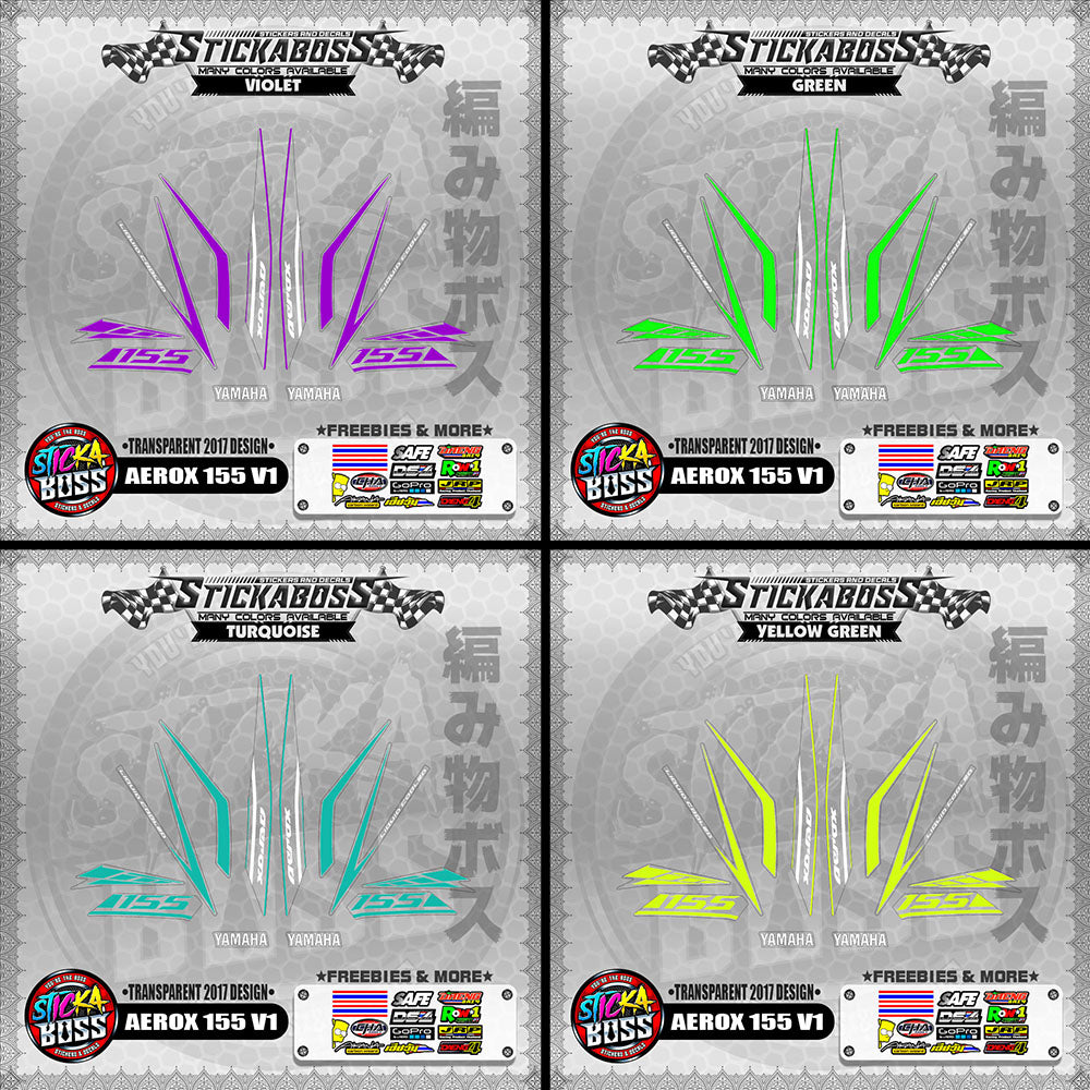 【PREMIUM UV PRINT】TRANSPARENT AEROX 155 V1 STOCK DECALS ( 2017 DESIGNS )【WITH FREEBIES】