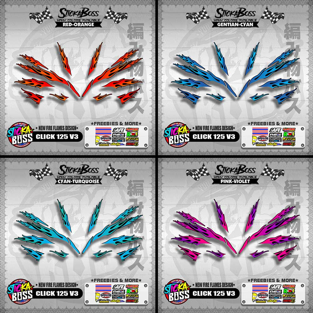 CLICK 125 V3 DECALS ( NEW FIRE FLAMES DESIGN )【WITH FREEBIES】