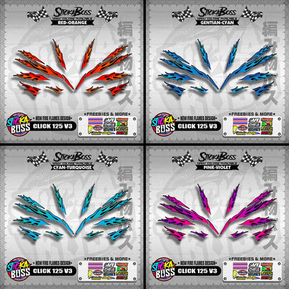 CLICK 125 V3 DECALS ( NEW FIRE FLAMES DESIGN )【WITH FREEBIES】