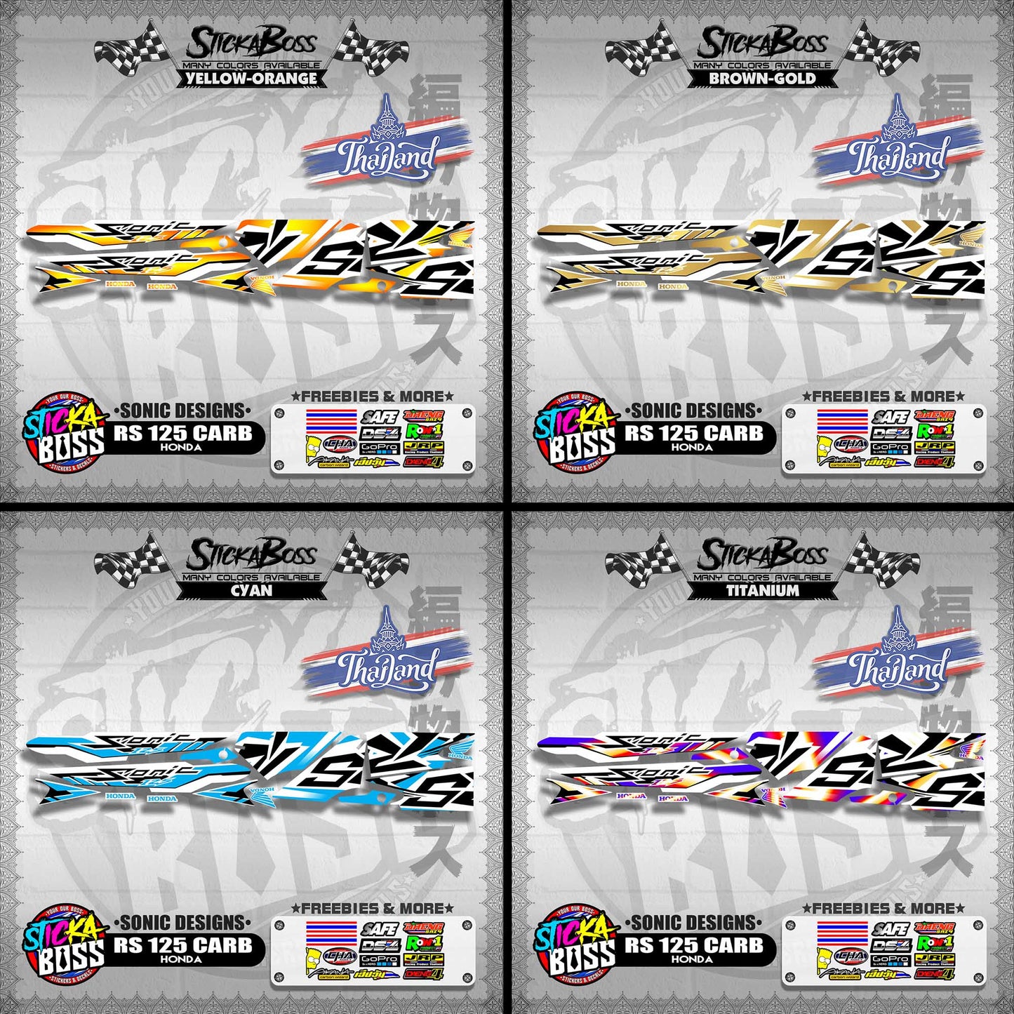 RS 125 CARB THAI DECALS ( SONIC DESIGNS )【WITH FREEBIES】