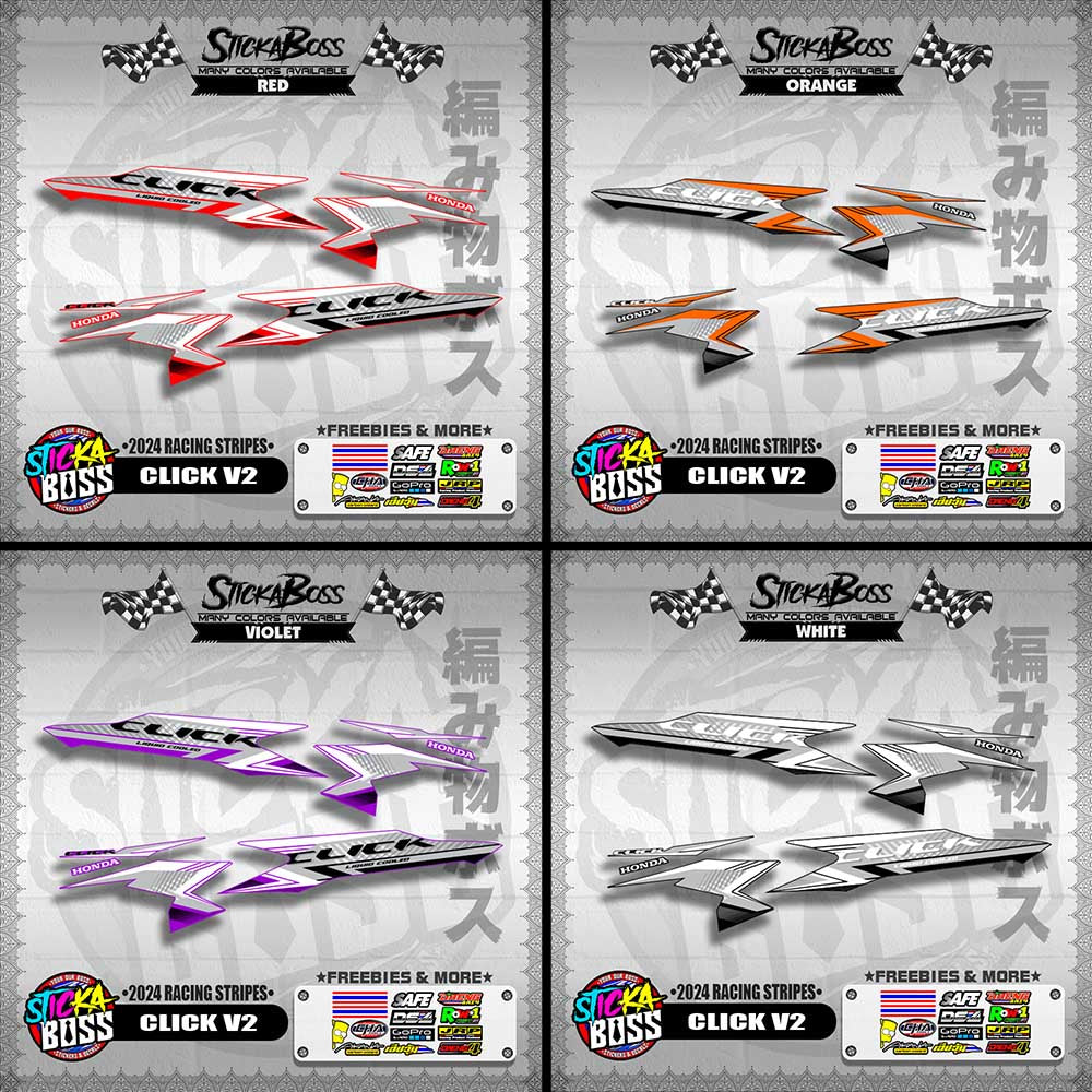 CLICK V2 DECALS ( 2024 RACING STRIPES ) [ PREMIUM GLOSSY LAMINATED ]【WITH FREEBIES】
