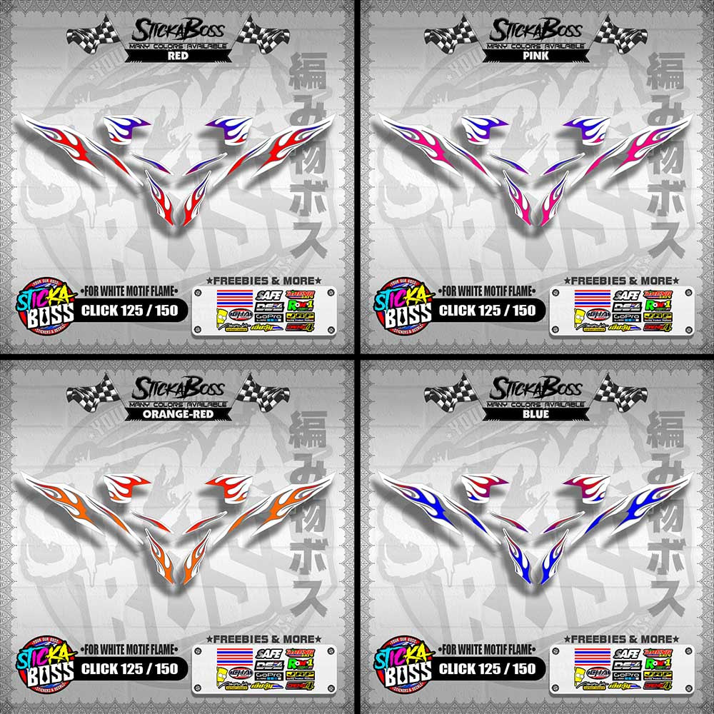 CLICK 125 / 150 V2 DECALS ( FOR WHITE MOTIF FLAME )【WITH FREEBIES】
