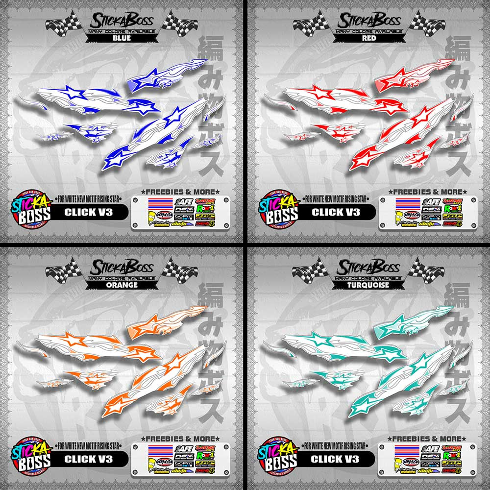CLICK V3 DECALS ( FOR WHITE NEW MOTIF RISING STAR ) [ PREMIUM GLOSSY LAMINATED ]【WITH FREEBIES】