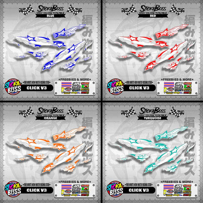 CLICK V3 DECALS ( FOR WHITE NEW MOTIF RISING STAR ) [ PREMIUM GLOSSY LAMINATED ]【WITH FREEBIES】
