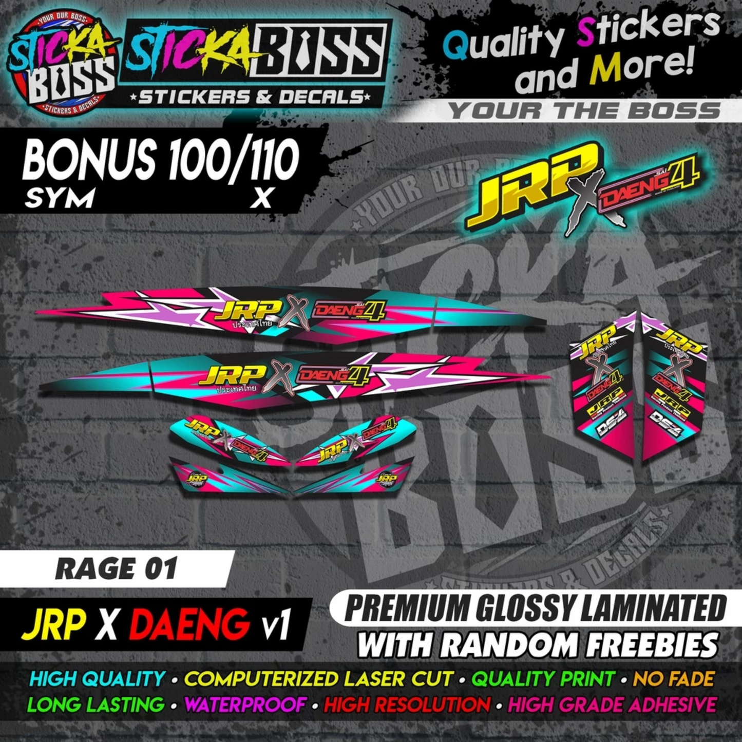 Sym Bonus 100/110/X Decals RAGE EDITION (JRP x DAENG v1)【PREMIUM GLOSSY LAMINATED】