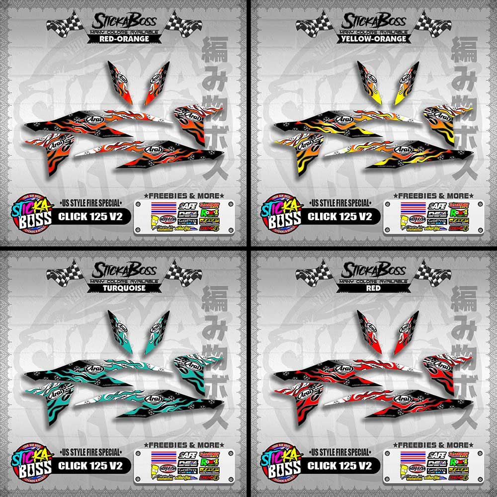 CLICK 125 V2 DECALS ( US STYLE FIRE SPECIAL )【WITH FREEBIES】