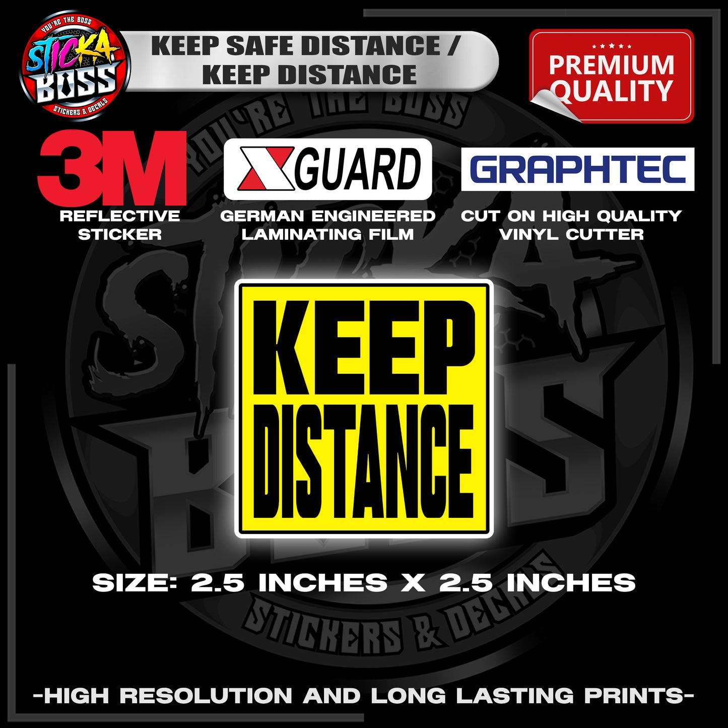 KEEP SAFE DISTANCE / KEEP DISTANCE | 3M REFLECTIVE STICKER 【PREMIUM QUALITY】