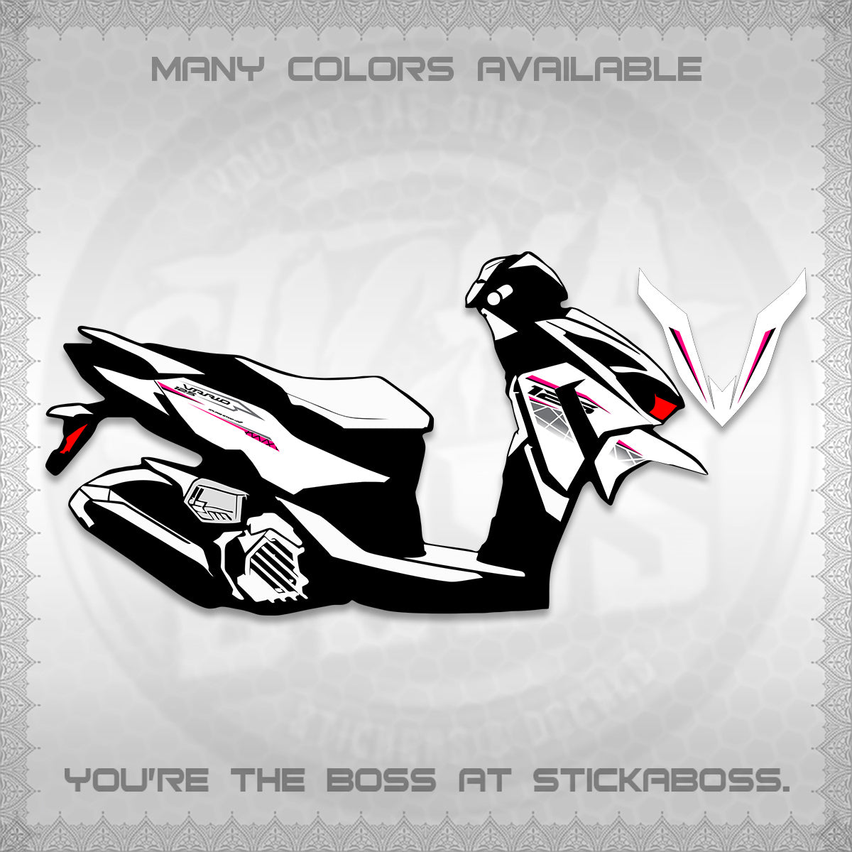 CLICK 125 V4 VARIO FOR WHITE DECALS (2026 MODERN STRIPE DESIGN) STICKER KITS BY STICKABOSS