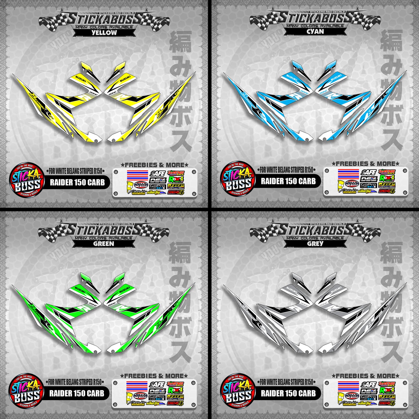RAIDER 150 CARB STICKER DECALS ( FOR WHITE BELANG STRIPED R150 )【WITH FREEBIES】