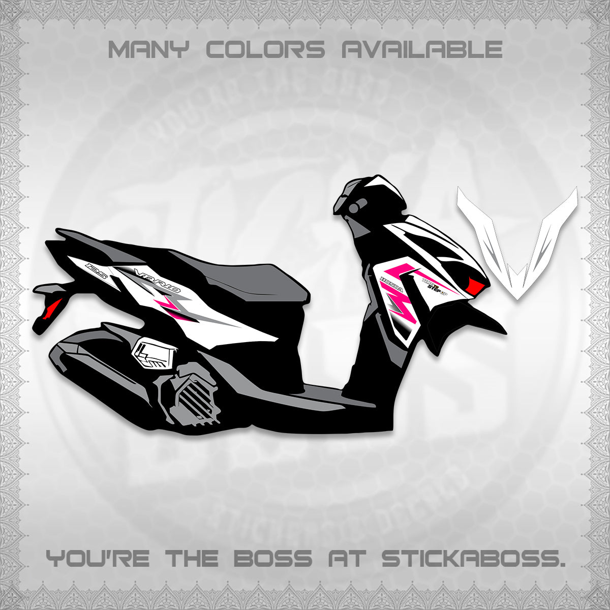 CLICK 125 V4 VARIO FOR WHITE DECALS (2026 VR0006 DESIGN) STICKER KITS BY STICKABOSS