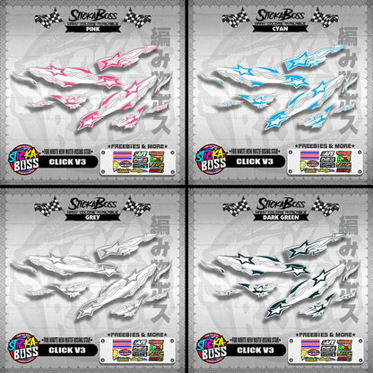 CLICK V3 DECALS ( FOR WHITE NEW MOTIF RISING STAR ) [ PREMIUM GLOSSY LAMINATED ]【WITH FREEBIES】