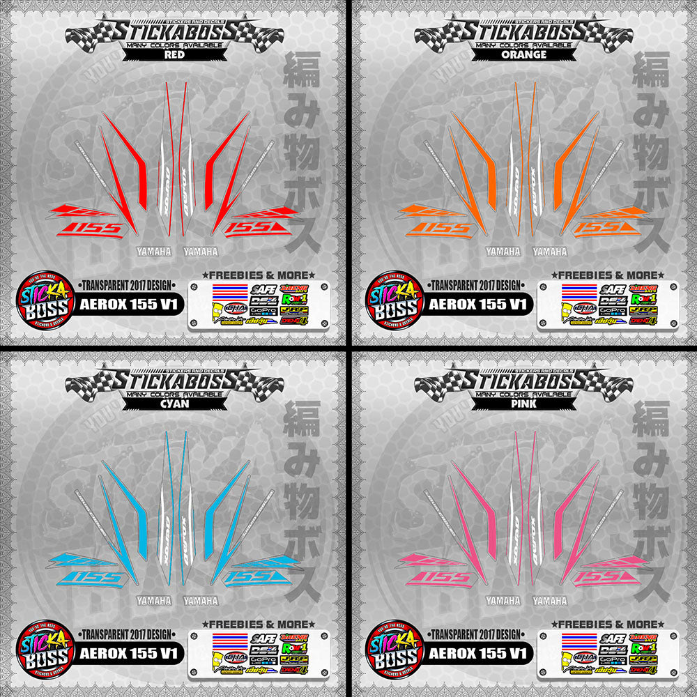 【PREMIUM UV PRINT】TRANSPARENT AEROX 155 V1 STOCK DECALS ( 2017 DESIGNS )【WITH FREEBIES】