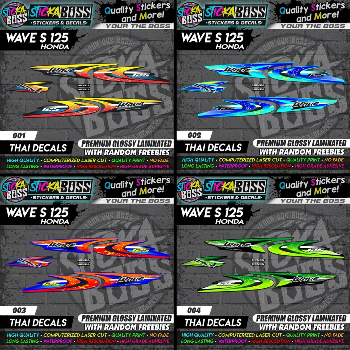 WAVE 125 S (THAI DECALS) [ASSORTED COLORS]【PREMIUM GLOSSY LAMINATED】