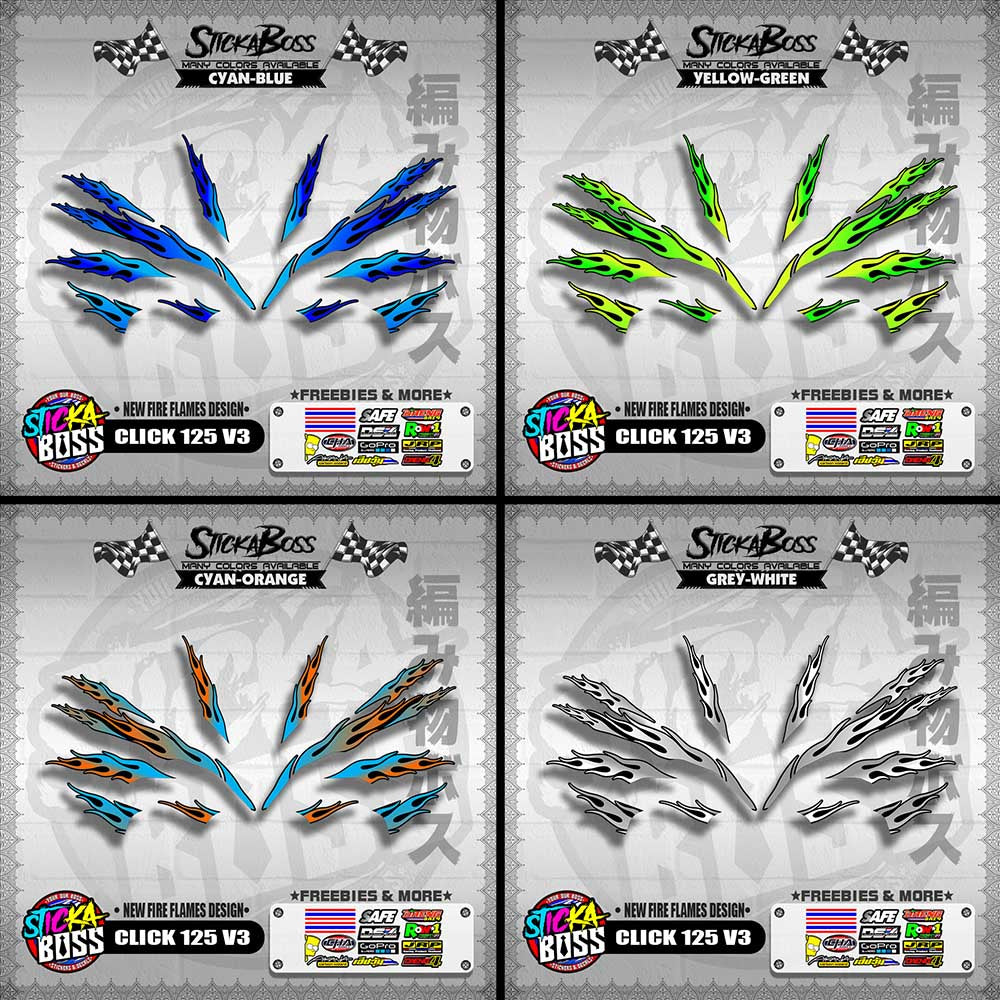 CLICK 125 V3 DECALS ( NEW FIRE FLAMES DESIGN )【WITH FREEBIES】