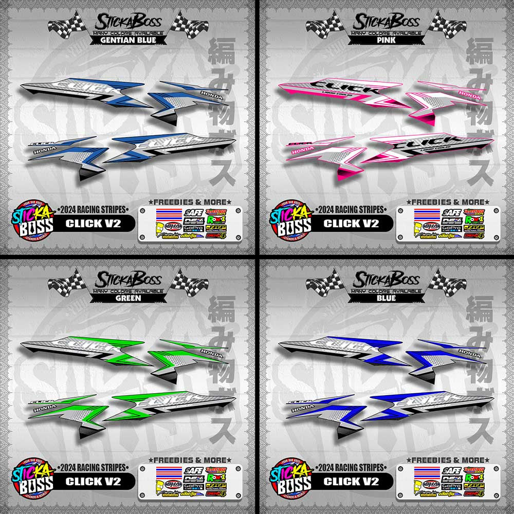 CLICK V2 DECALS ( 2024 RACING STRIPES ) [ PREMIUM GLOSSY LAMINATED ]【WITH FREEBIES】