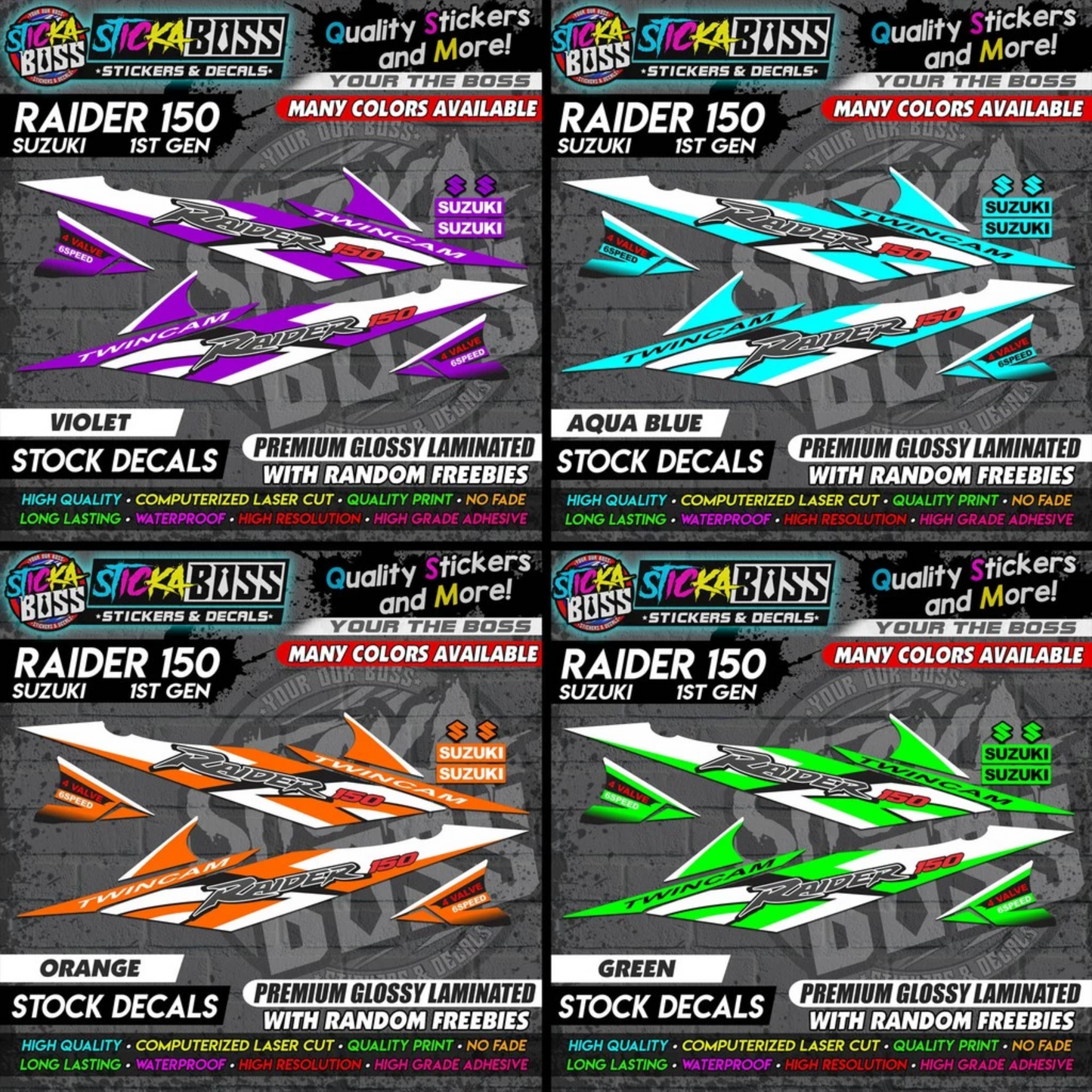 Suzuki Raider 150 1st Gen Decals (Stock Design) [ASSORTED COLORS]【PREMIUM GLOSSY LAMINATED】
