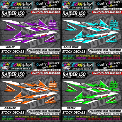 Suzuki Raider 150 1st Gen Decals (Stock Design) [ASSORTED COLORS]【PREMIUM GLOSSY LAMINATED】