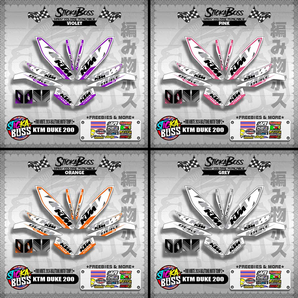 KTM DUKE 200 STICKER DECALS ( FOR WHITE 2024 HALFTONE MOTIF TEMP 2 )【WITH FREEBIES】
