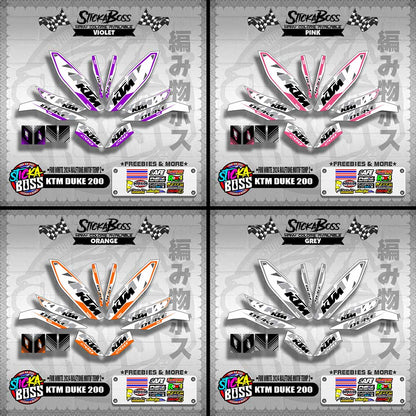 KTM DUKE 200 STICKER DECALS ( FOR WHITE 2024 HALFTONE MOTIF TEMP 2 )【WITH FREEBIES】