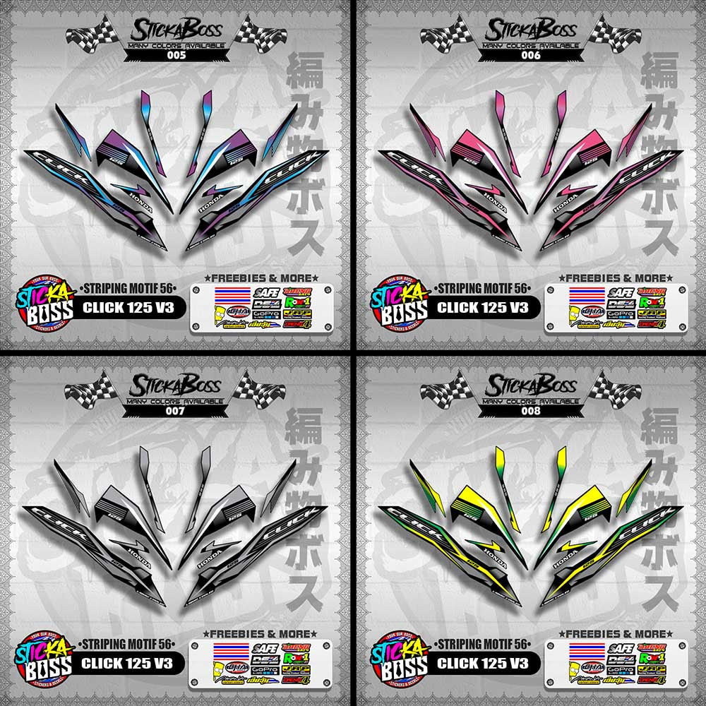 CLICK 125 V3 DECALS ( STRIPING MOTIF 56 ) [ PREMIUM GLOSSY LAMINATED ]【WITH FREEBIES】