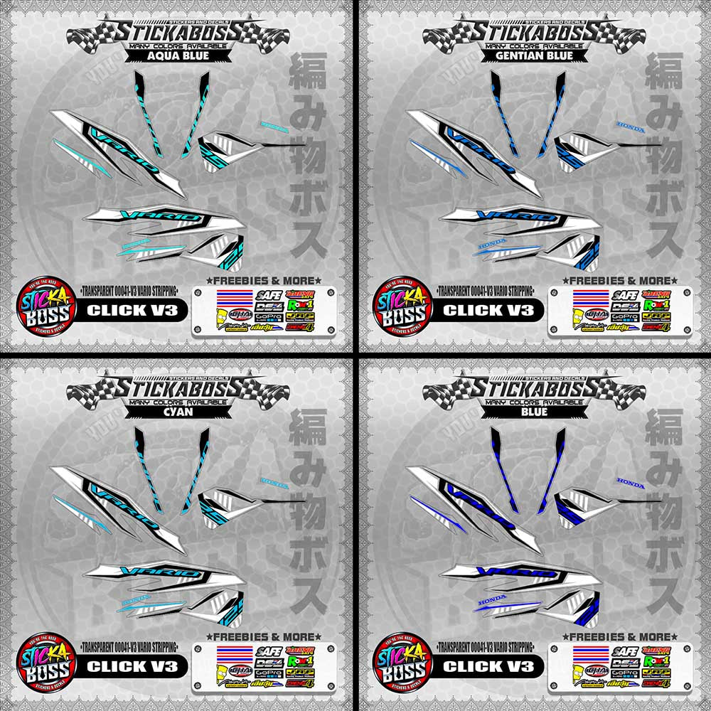 【PREMIUM UV PRINT】TRANSPARENT CLICK 125 V3 DECALS ( 00041-V3 VARIO STRIPPING )【WITH FREEBIES】