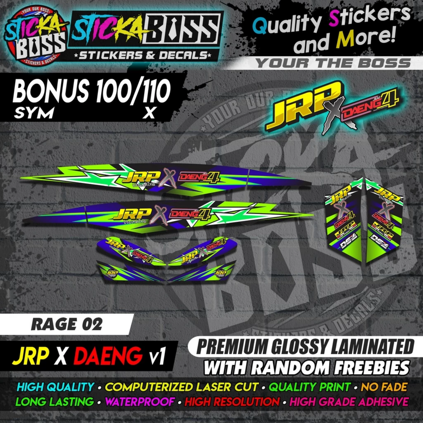 Sym Bonus 100/110/X Decals RAGE EDITION (JRP x DAENG v1)【PREMIUM GLOSSY LAMINATED】