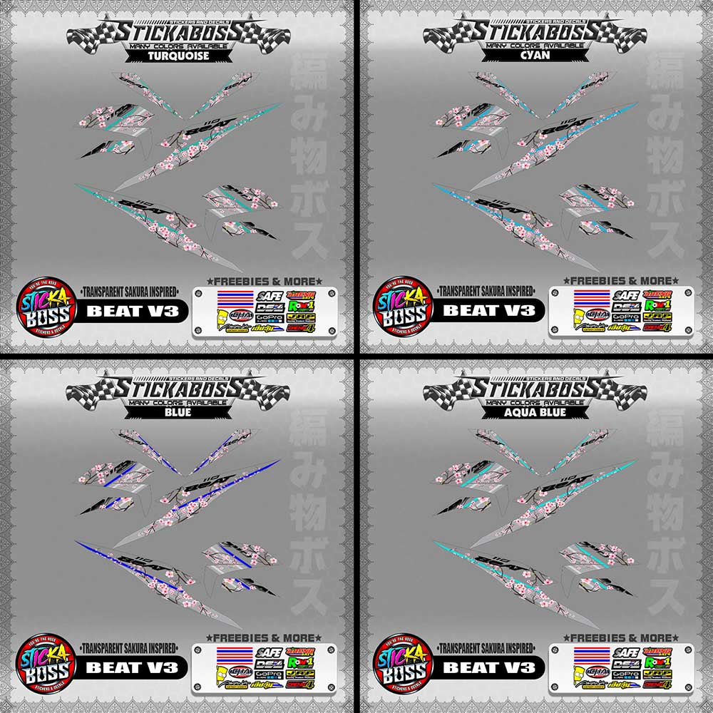【PREMIUM UV PRINT】TRANSPARENT BEAT FI V3 STICKER DECALS ( SAKURA INSPIRED )【WITH FREEBIES】