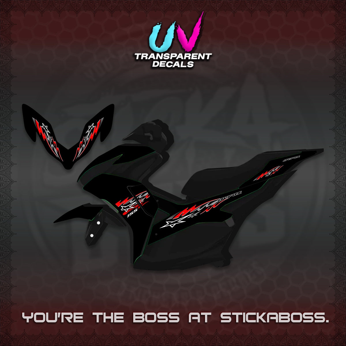 AEROX V2 INDO UV TRANSPARENT DECALS (2026 STAR 0001 MOTIF) STICKER KITS By STICKABOSS