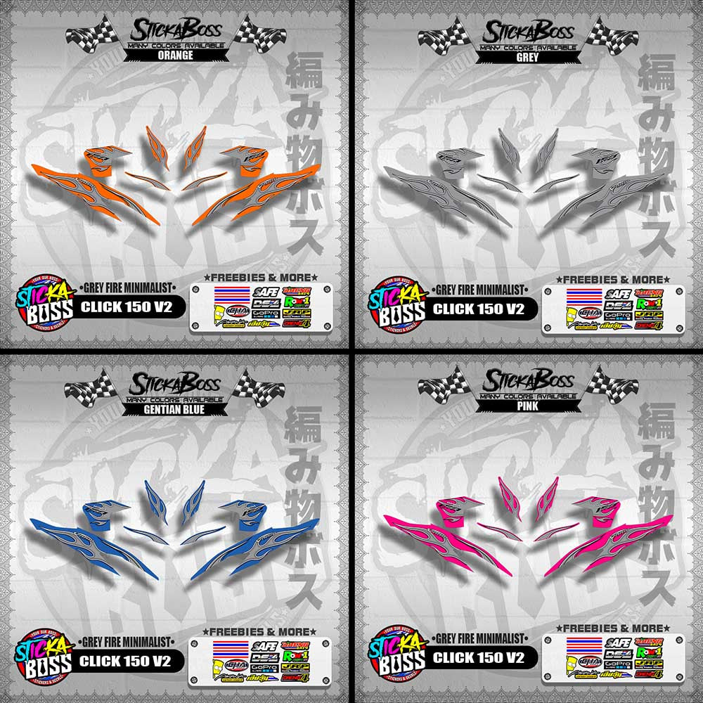 CLICK 150 V2 DECALS ( GREY FIRE MINIMALIST )【WITH FREEBIES】