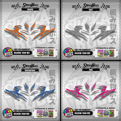 CLICK 150 V2 DECALS ( GREY FIRE MINIMALIST )【WITH FREEBIES】