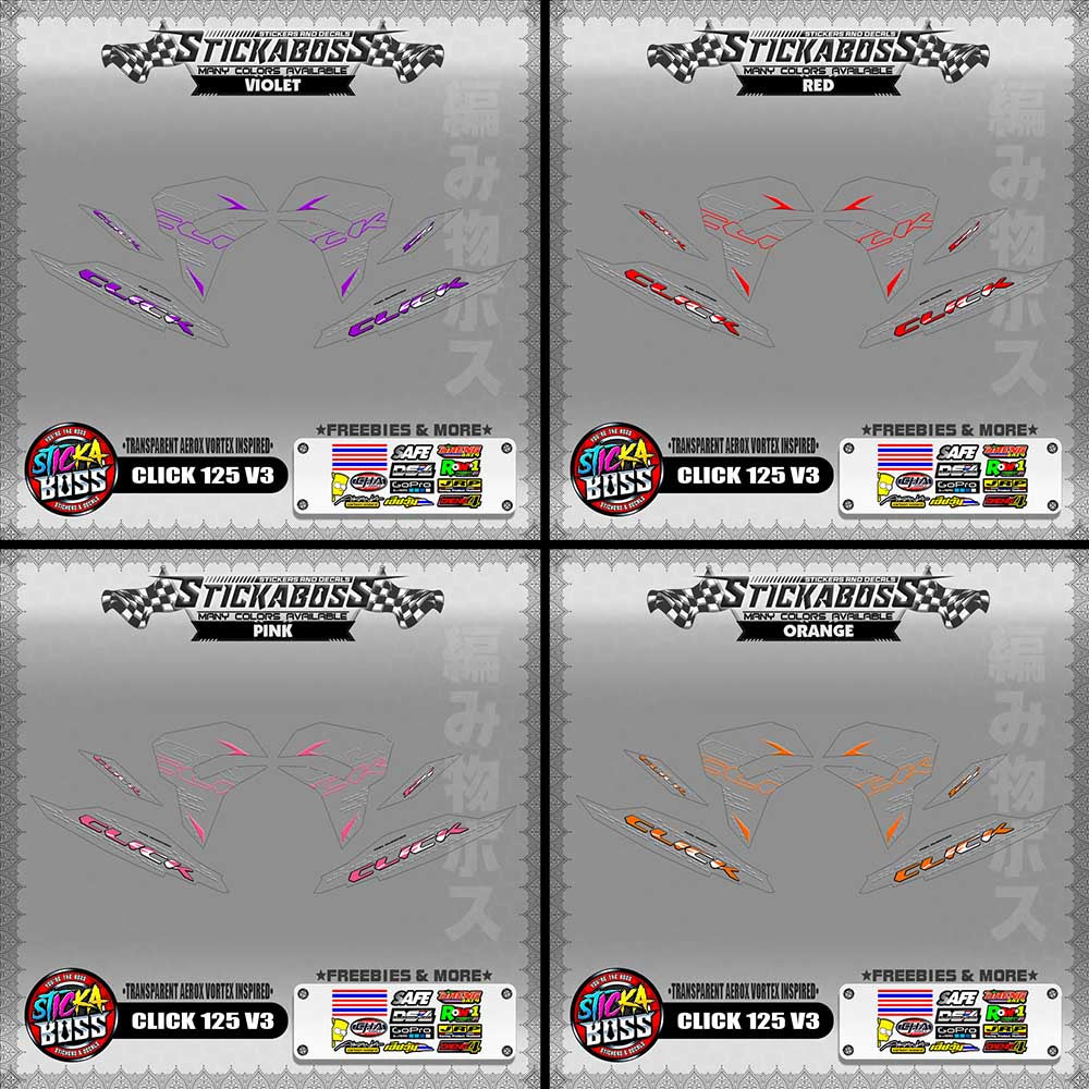 [ PREMIUM UV PRINT ] TRANSPARENT CLICK 125 V3 DECALS ( AEROX VORTEX INSPIRED )【WITH FREEBIES】