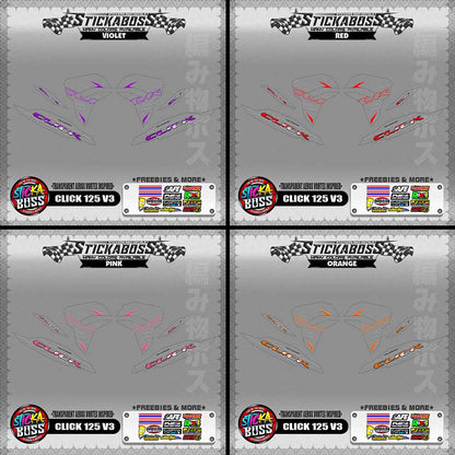 [ PREMIUM UV PRINT ] TRANSPARENT CLICK 125 V3 DECALS ( AEROX VORTEX INSPIRED )【WITH FREEBIES】