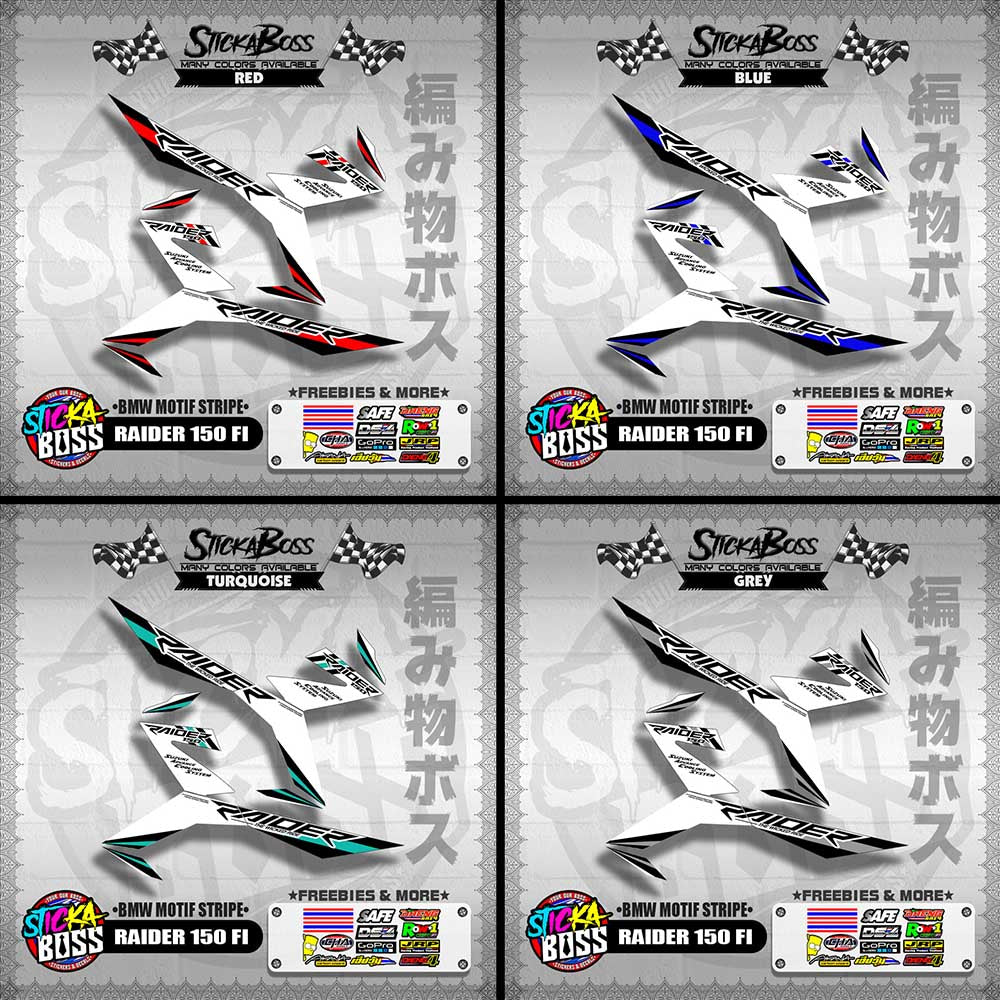 RAIDER 150 FI DECALS ( BMW MOTIF STRIPES )[ PREMIUM GLOSSY LAMINATED ]【WITH FREEBIES】