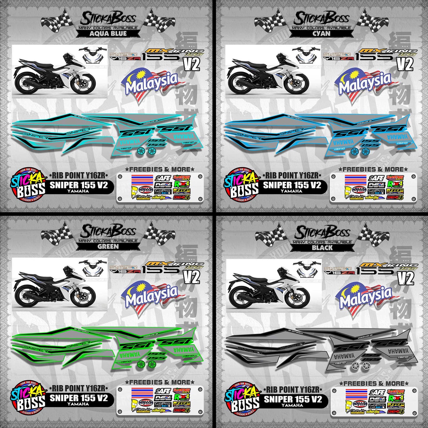 SNIPER 155 V2 MALAYSIAN DECALS ( RIB POINT Y16ZR )【WITH FREEBIES】