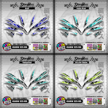 CLICK 125 V3 DECALS ( 002 FIRE FLAMES )【WITH FREEBIES】