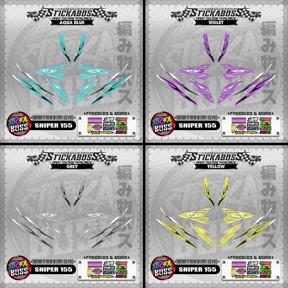 [ PREMIUM UV PRINT ] TRANSPARENT SNIPER 155 STICKER DECALS ( API CUSTOM FIRE STRIPES Y16ZR SPECIAL )