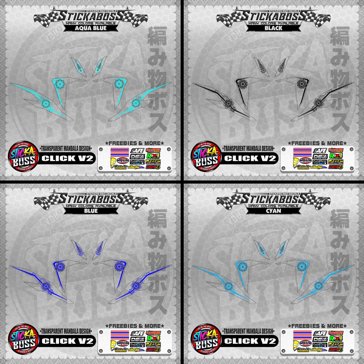 【PREMIUM UV PRINT】TRANSPARENT CLICK V2 DECALS ( MANDALA DESIGN )【WITH FREEBIES】