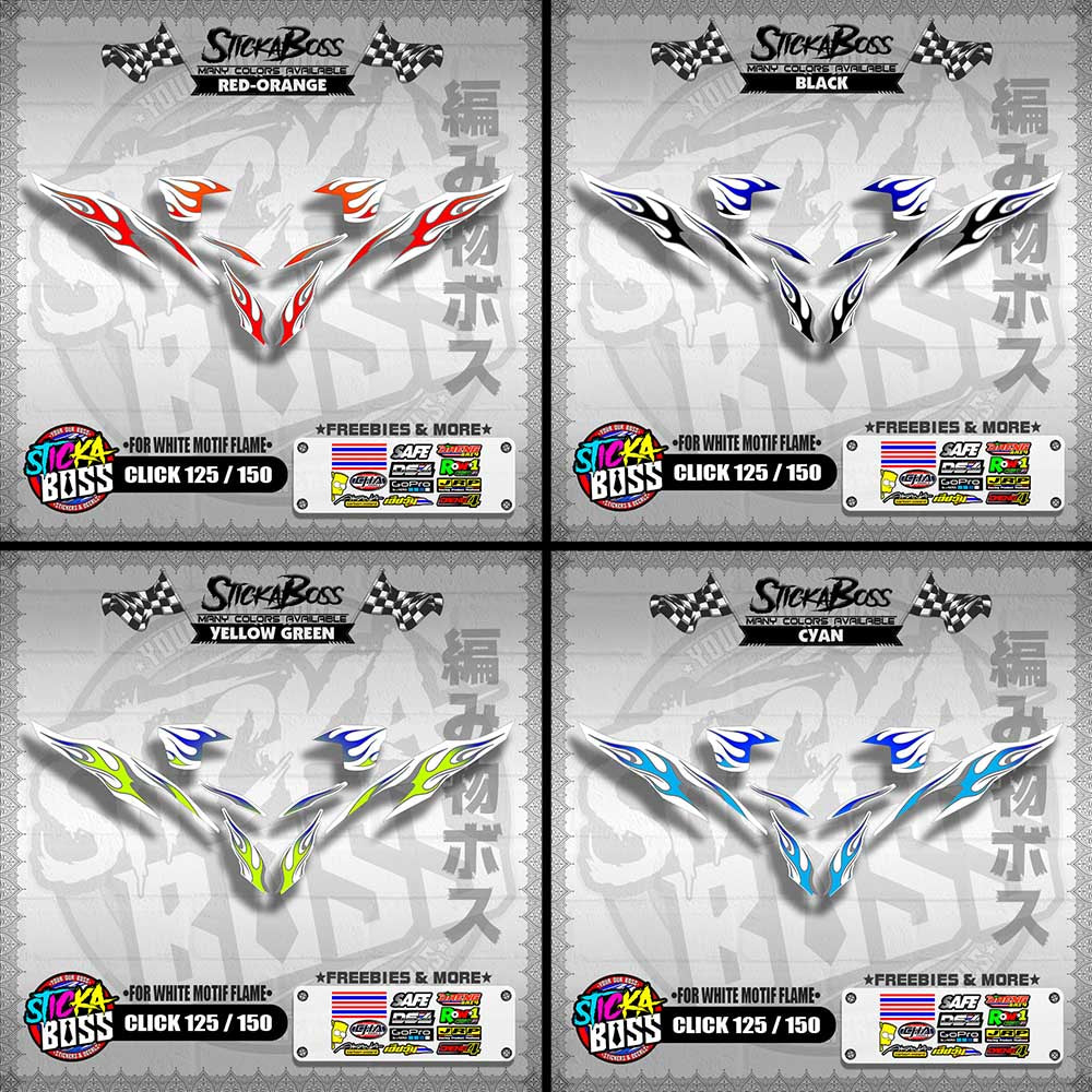 CLICK 125 / 150 V2 DECALS ( FOR WHITE MOTIF FLAME )【WITH FREEBIES】