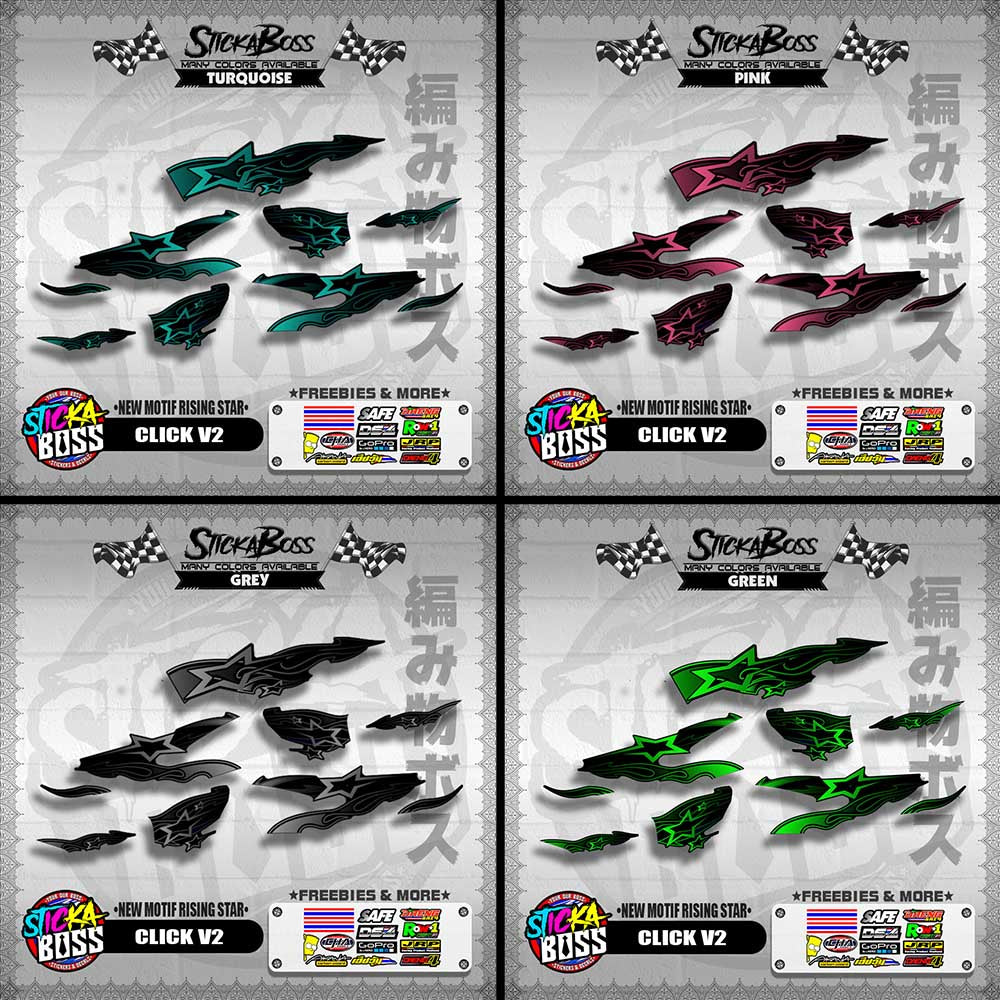 CLICK V2 DECALS ( NEW MOTIF RISING STAR ) [ PREMIUM GLOSSY LAMINATED ]【WITH FREEBIES】