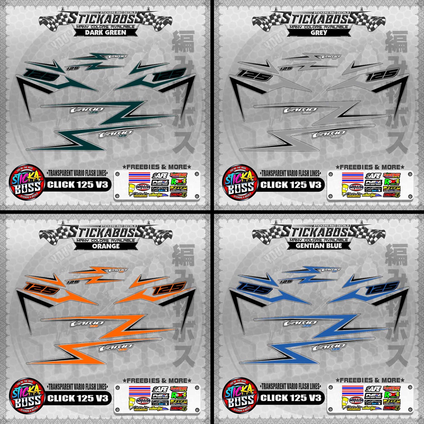 【PREMIUM UV PRINT】TRANSPARENT CLICK 125 V3 DECALS ( VARIO FLASH LINES )【WITH FREEBIES】