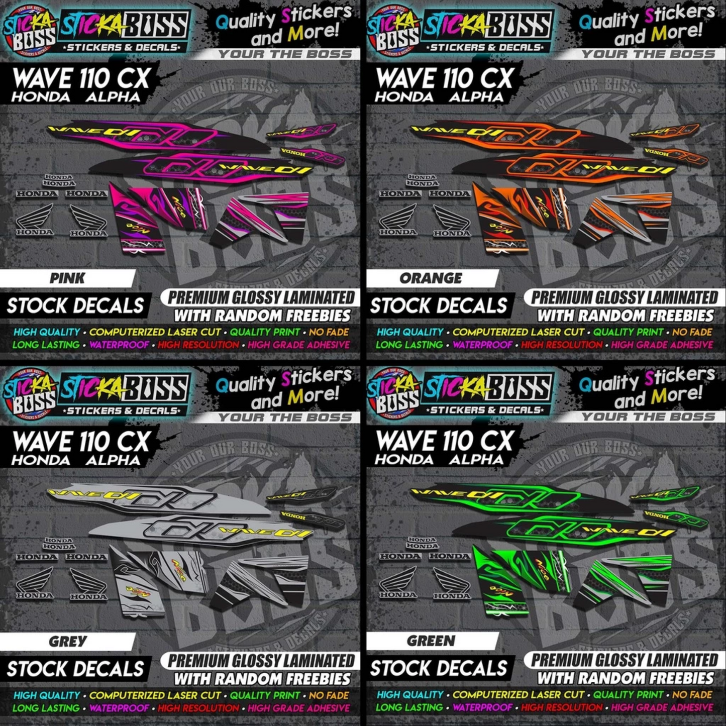 Honda Wave 110 Alpha CX (Stock Decals)【PREMIUM GLOSSY LAMINATED】
